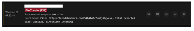 Darktrace alert for the unusual Dridex download